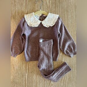 Zara Lavender Knit Set with Floral Lace Collar